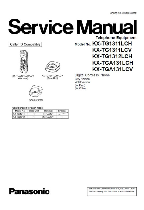KX-TG1311LCH, KX-TG1311LCV, KX-TG1312LCH, KX-TGA131LCH